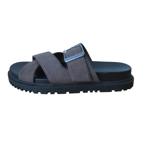 Unisa Womens Brown Buckle Sandals Size 5.5 Strappy Flat Slip On Shoes Outdoor - Picture 2 of 10